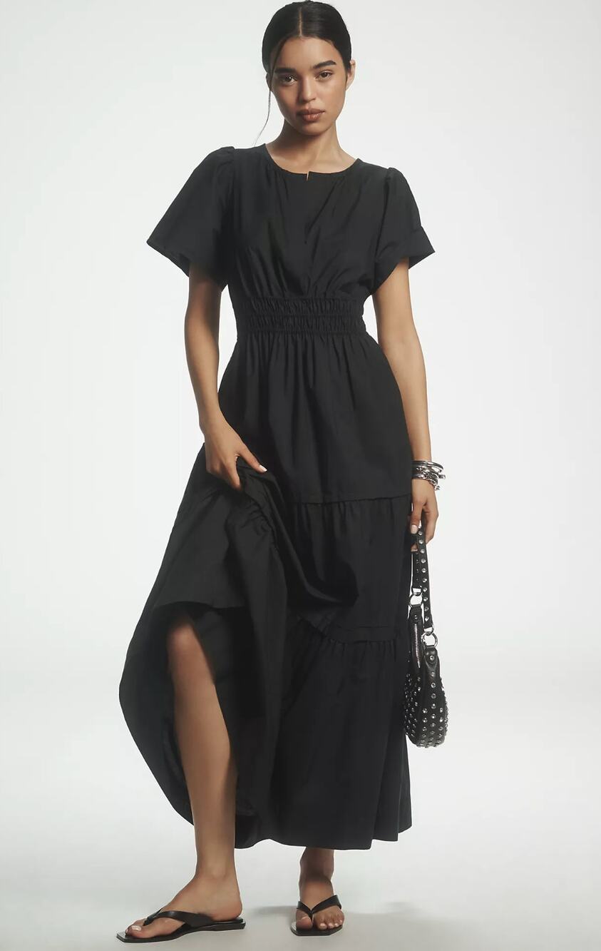 ANTHROPOLOGIE Somerset Maxi Dress in Black Size Small